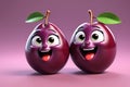 A Cute Plum as a 3D Rendered Character Over Solid Color Background Having Emotions