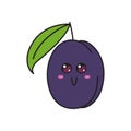 Cute plum character with face. Kawaii doodle plum isolated on white background