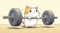 cute plump cat working out with a barbell, cartoon anime style, banner