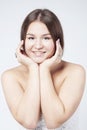 Cute plump girl on white background