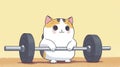 cute plump smiling cat working out with a barbell, cartoon anime style, banner