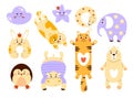 Cute plush animal toys. Soft large anti-stress cuddly oversized toy pillows - cat, bear teddy, elephant, penguin