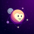 Cute Pluto planet with a smiling face and heart shape. Vector cartoon Pluto, Charon, and other moons with an orbit around