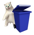 Cute Polar bear cartoon character with dustbin Royalty Free Stock Photo