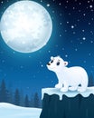 Cute polar bear cartoon in the winter night background Royalty Free Stock Photo