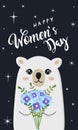 Cute polar bear holding bouquet. Happy Women\'s Day