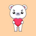 cute polar bear holding love hearth cartoon doodle art hand drawn concept vector kawaii icon illustration Royalty Free Stock Photo