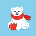 Cute polar bear with hot chocolate cup Royalty Free Stock Photo