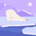 Cute polar bear lying on ice, cartoon flat vector illustration. Funny animal resting. Royalty Free Stock Photo