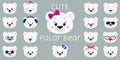 Cute polar bear, mega set of head of different emotions. Cartoon style, flat design, vector illustration Royalty Free Stock Photo