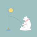 Cute Polar bear Mommy and child fishing together with smiling face,Family bear Dad and cub catching fish in sunny day in sunny day