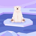 Cute polar bear sitting on ice floe, cartoon flat vector illustration. Royalty Free Stock Photo