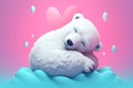 A cute polar bear sleeping on the clouds. Generative AI Royalty Free Stock Photo