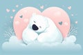 A cute polar bear sleeping on the clouds. Generative AI Royalty Free Stock Photo