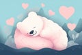 A cute polar bear sleeping on the clouds. Generative AI Royalty Free Stock Photo