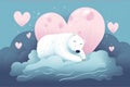 A cute polar bear sleeping on the clouds. Generative AI Royalty Free Stock Photo