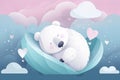 A cute polar bear sleeping on the clouds. Generative AI Royalty Free Stock Photo