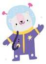 Cute polar bear in spacesuit. Baby animal astronaut