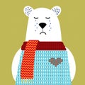 Cute polar bear in sweater, great design for any purposes. Hand drawing. Gift card. Kids background. Colorful vector illustration Royalty Free Stock Photo