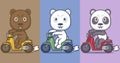 cute polar panda and bear bikers Royalty Free Stock Photo