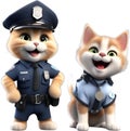 Cute Police Kitten character design. Ai-Generated.