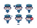 Cute police officer mascot character in chibi style wear face mask
