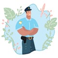 Cute policeman character, professional.
