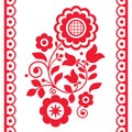 Cute Polish Floral folk art vector design, greeting card inspired by traditional highlanders embroidery Lachy Sadeckie from Nowy S