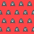 Cute poltergeist ghost boo red seamless pattern