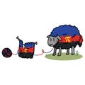 Cute poly amorous sheep cartoon illustration motif set. Hand drawn isolated knitting yarn elements clipart for pride