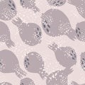 Cute pomegranate fruit seamless pattern on gray background. Garnet fruit wallpaper Royalty Free Stock Photo