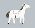 Cute pony in doodle Scandinavian kids style. Adorable black and white small horse. Childish drawing, foal standing