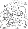 Cute pony unicorn, coloring book, funny illustration