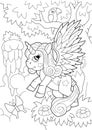 Cute pony unicorn coloring book funny illustration