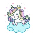 Cute pony vector, Princess Unicorn cartoon on cloud Kawaii animal girly doodles