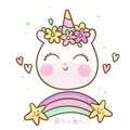 Cute pony vector, Unicorn head cartoon rainbow Kawaii animal girly doodles Child little horse character Illustration sweet paste