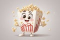 Cute popcorn character on a gray background