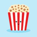 Cute popcorn character in a red box