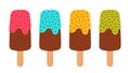 Popsicle ice cream set fruits flavor icon animated cartoon vector illustration Royalty Free Stock Photo