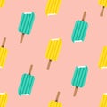 Cute popsicles seamless pattern on pale pink background. Colorful ice cream background in flat cartoon style. Royalty Free Stock Photo