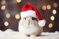 Cute portrait of an adorable festive Christmas rabbit wearing a Santa hat