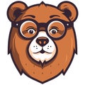 Cute portrait of geek brown bear. Vector illustration isolated on white background