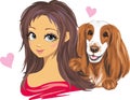 Cute portrait of a girl with a cocker spaniel dog
