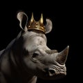 Portrait of a majestic Rhinoceros with a crown Generative AI