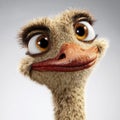 Cute portrait of a ostrich in 3D style on a white background Royalty Free Stock Photo