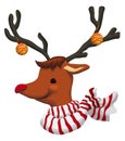 Cute Portrait of Rudolph Reindeer with Xmas Balls and Scarf, Vector Illustration Royalty Free Stock Photo