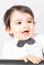 Portrait young child boy kid with white shirt and bow tie Royalty Free Stock Photo