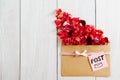 Cute post message with flower petals, copy space Royalty Free Stock Photo