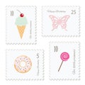 Cute postage stamps for birthday or scrapbook design. Decorative stickers for girls.