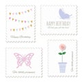 Cute postage stamps for birthday or scrapbook design. Decorative stickers for girls.